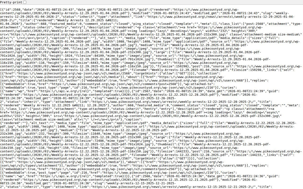 Pike County official weekly arrest media archive interface
