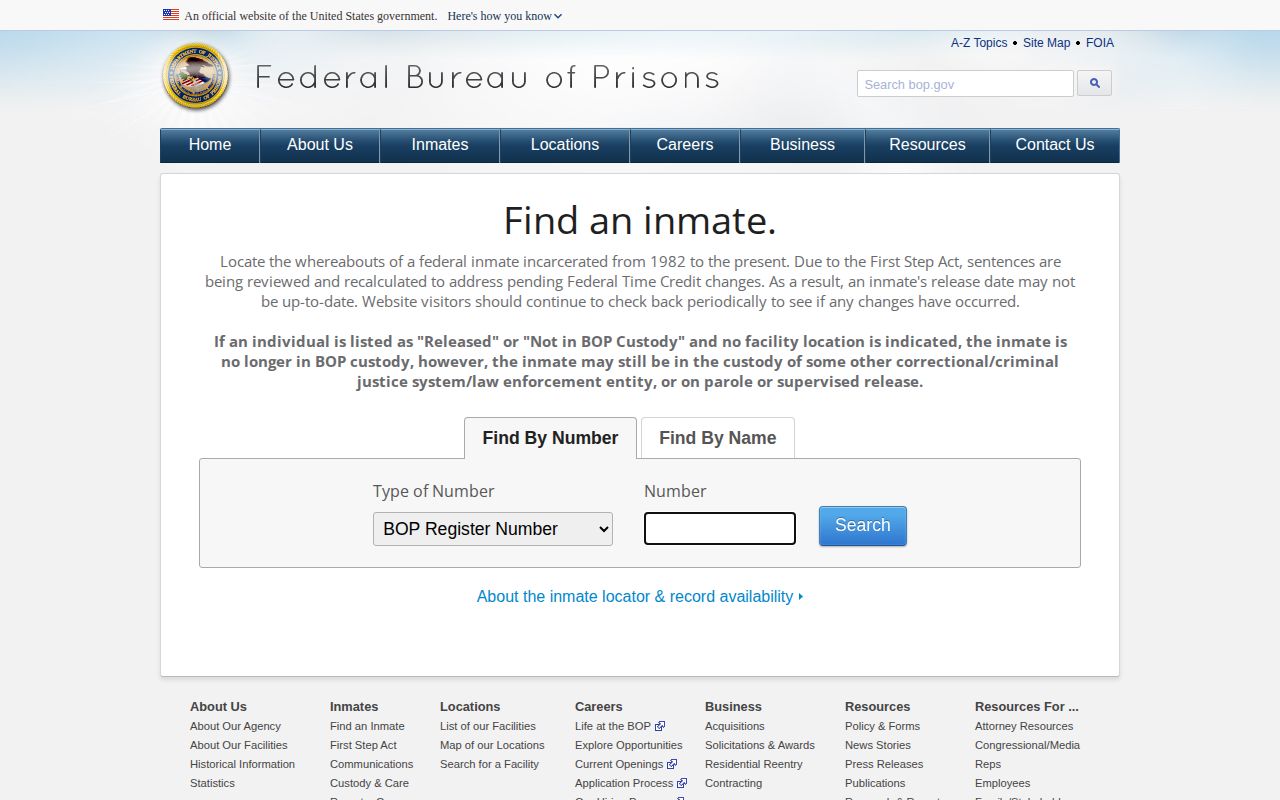 Federal Bureau of Prisons locator for federal custody records related to Pike County cases