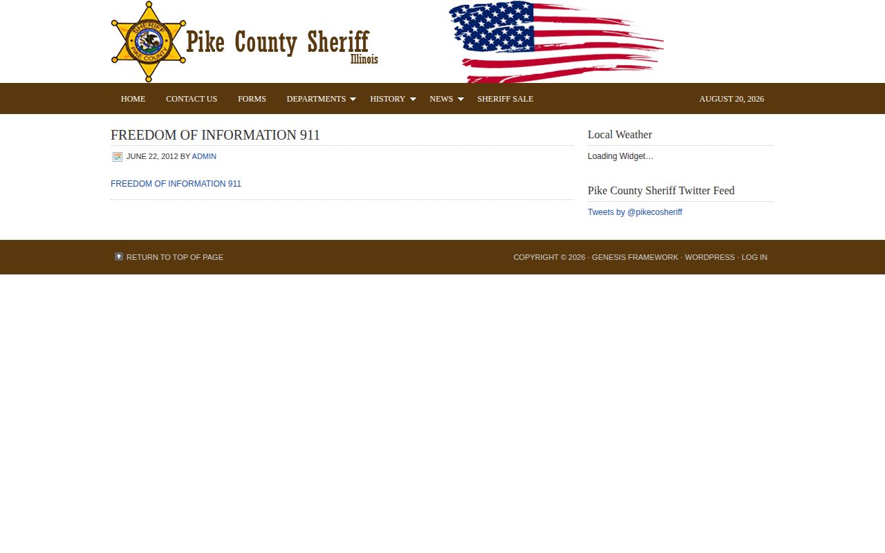 Pike County FOI form page for booking record requests