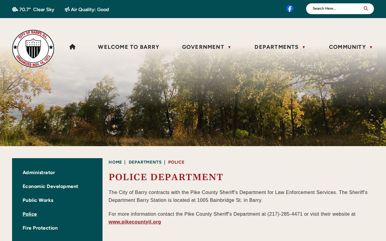 Barry police contract page identifying the Pike County Sheriff booking route